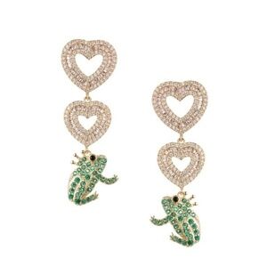 18K Goldplated & Cubic Zirconia Frog Drop Earrings - NWT